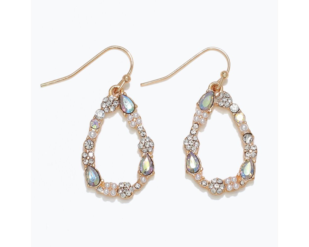 Periwinkle Earrings Gold With Crystals & Pearls