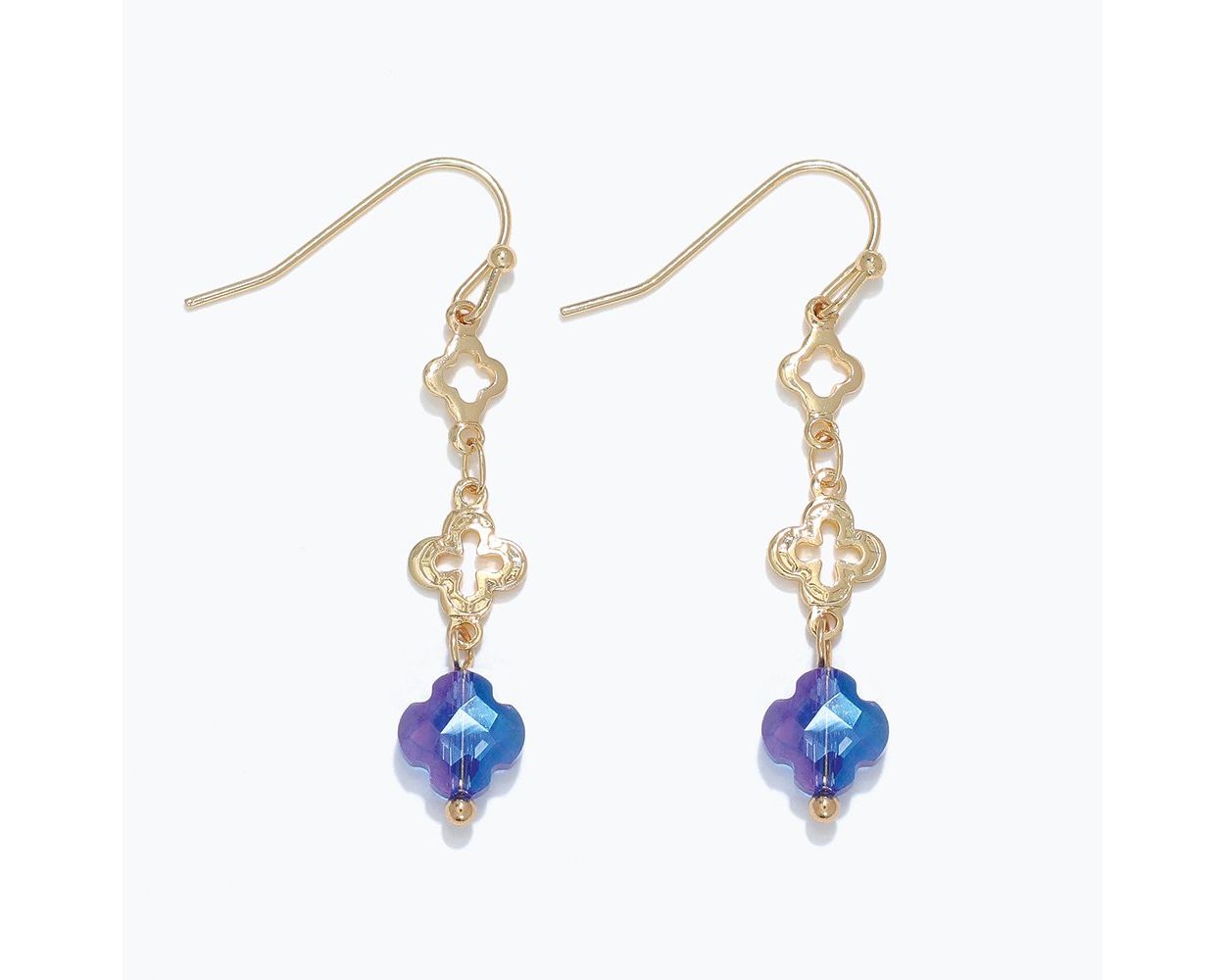 Periwinkle Earrings Gold & Blue Clover Dangle