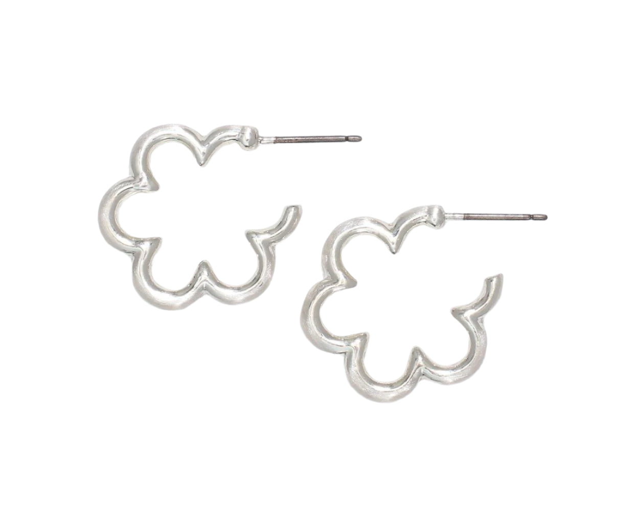 Periwinkle Earrings Brushed Silver Flower Hoop