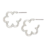 Periwinkle Earrings Brushed Silver Flower Hoop