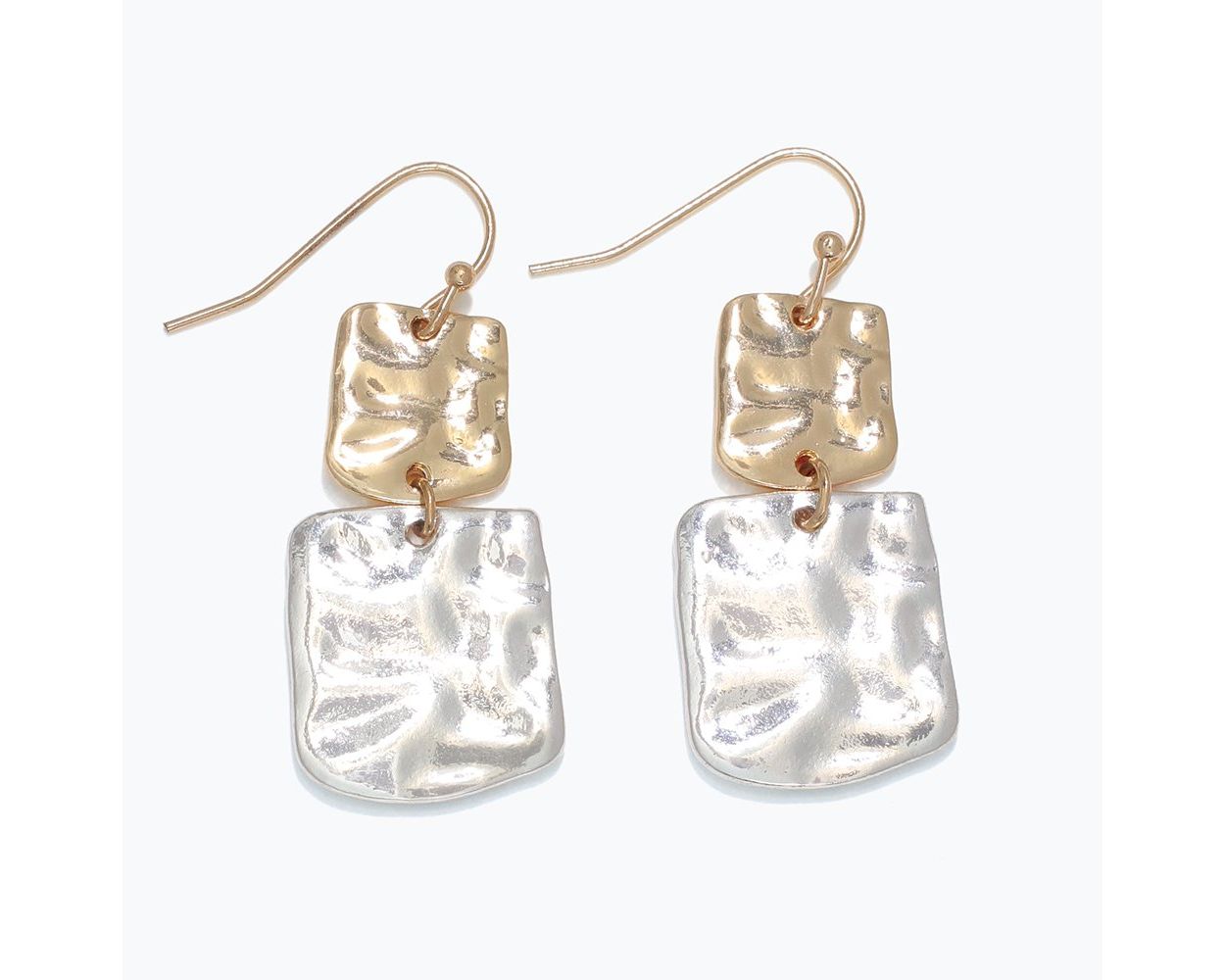 Periwinkle Earrings Hammered Two Tone Drops