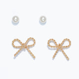 Periwinkle - Earrings - DUO Pearls + Gold Rope Bow