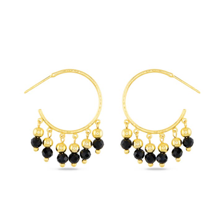 Amanda Blu Gold Black Agate Fringe Hoop Earrings