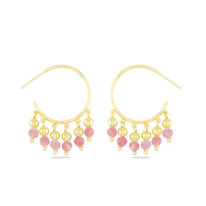 Amanda Blu Gold Pink Tourmaline Fringe Hoop Earrings