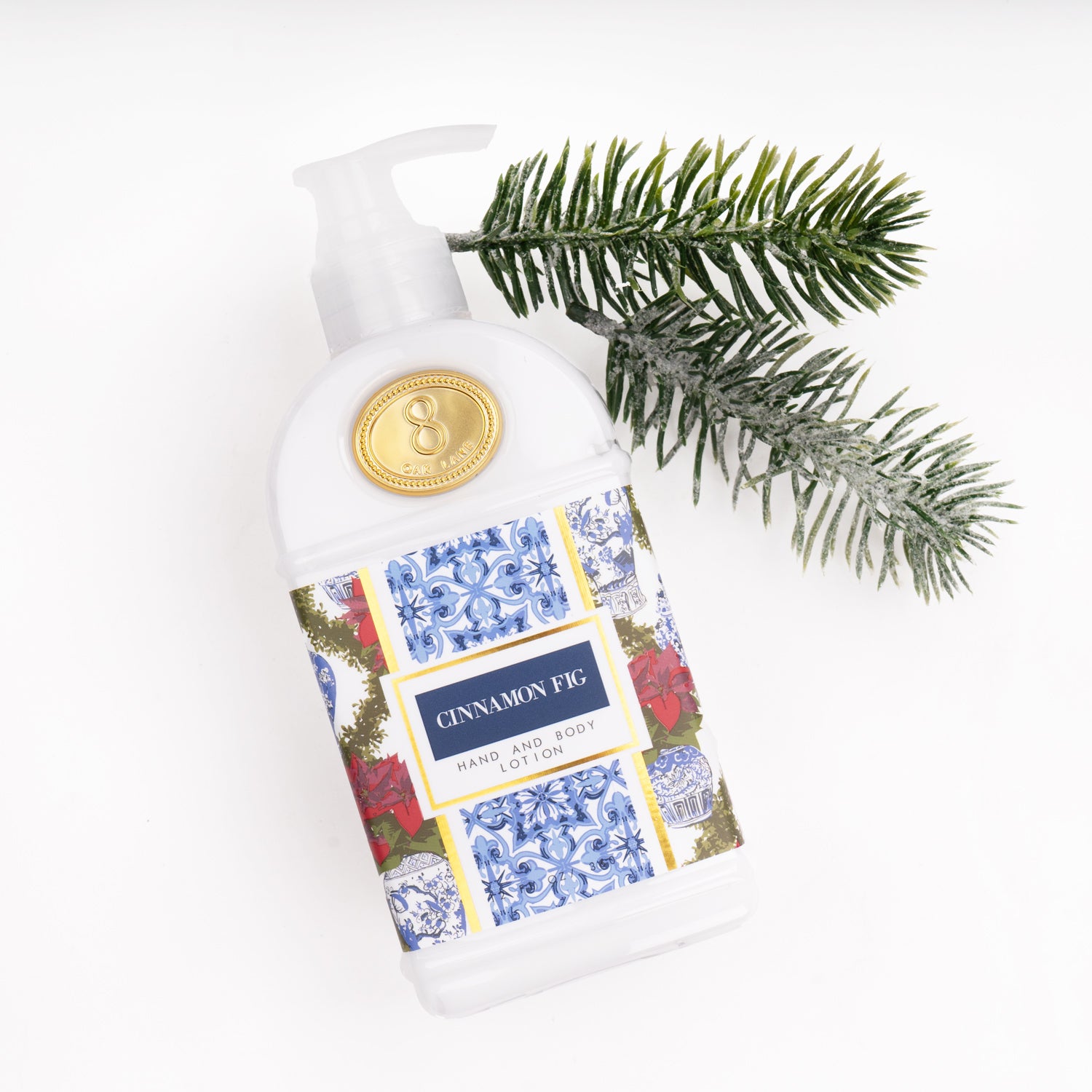 8 Oak Lane Hand & Body Lotion Cinnamon Fig – hydrating body care with warm seasonal fragrance. Available at Be Charmed