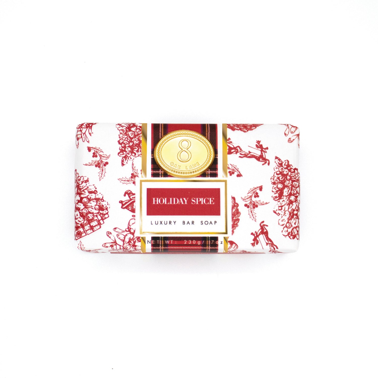 8 Oak Lane Wrapped Bar Soap Festive Spice – festive fragrant soap bar, perfect for gifting or guest bathrooms. Available at Be Charmed