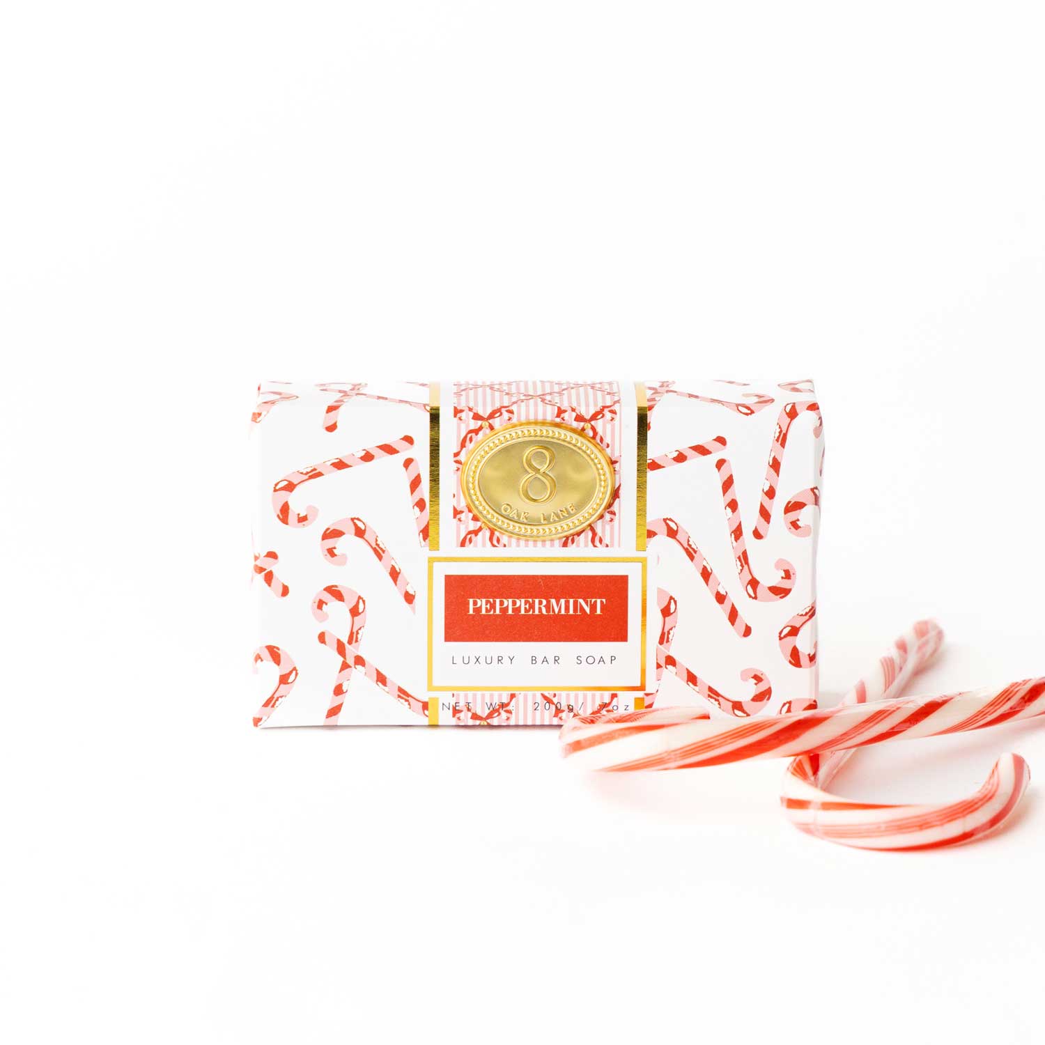 8 Oak Lane Wrapped Bar Soap Peppermint – refreshing mint-scented soap bar, perfect for holiday gifting or guest bathrooms. Available at Be Charmed