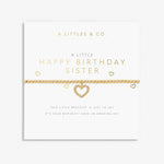 A Littles & Co Gold Happy Birthday Sister Bracelet on Card available at Be Charmed 