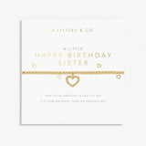 A Littles & Co Gold Happy Birthday Sister Bracelet on Card available at Be Charmed 