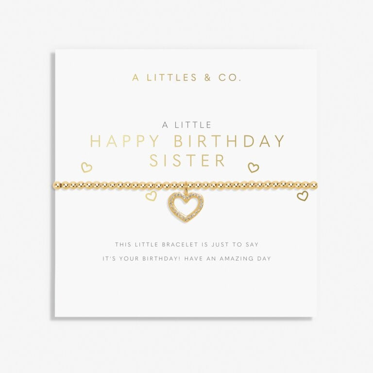A Littles & Co Gold Happy Birthday Sister Bracelet on Card available at Be Charmed 