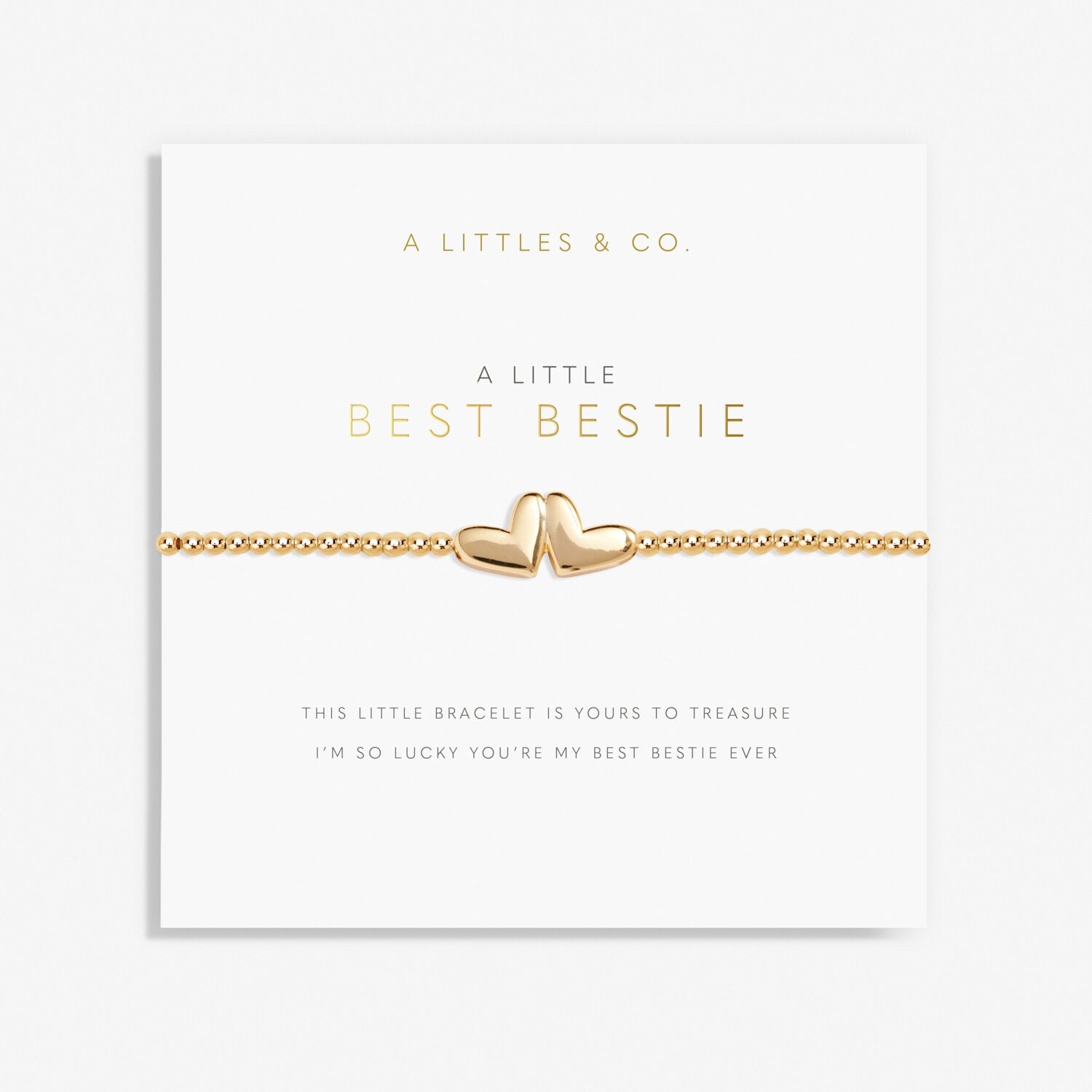 Gold “Best Bestie” stretch bead bracelet by A Littles & Co with heart charm – Available at Be Charmed