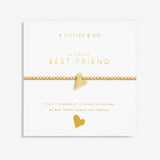 Displayed on card Gold Best Friend stretch bracelet by A Littles & Co with heart charm – Available at Be Charmed
