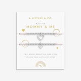 Silver bracelet set with heart charms on a white background, featuring 'A Littles & Co.' branding. Available at Be Charmed