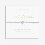 Silver heart bracelet on a white card with 'A Littles & Co' branding and text. Available at Be Charmed