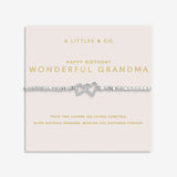 Silver bracelet with heart charm on a 'A Littles & Co.' card for a birthday wish to a wonderful grandma. Available at Be Charemd