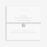 Silver bracelet with a heart charm on a white card with text, displayed on a light gray background. Available at Be Charmed