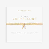 A Littles & Co gold confirmation bracelet on card, gift celebrating faith and devotion, Available at Be Charmed.