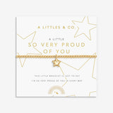 So Very Proud of You Gold kids’ bracelet by A Littles & Co with a cute gold charm and sentiment card, perfect celebration gift — Available at Be Charmed