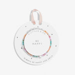  Littles & Co Kids' Happy Little Moments Be Happy Bracelet featuring a cheerful silver-plated sunshine charm on a stretch bead band, presented on an uplifting message card, a joyful gift for kids, available at Be Charmed
