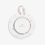  Littles & Co Kids' Happy Little Moments Be Happy Bracelet featuring a cheerful silver-plated sunshine charm on a stretch bead band, presented on an uplifting message card, a joyful gift for kids, available at Be Charmed