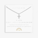 A Littles & Co Kids' First Holy Communion Silver Necklace displayed on card—delicate and meaningful keepsake with symbolic charm, perfect for gifting from Be Charmed.