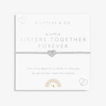 A Littles & Co Kids' Sisters Together Forever Silver Bracelet displayed on card—delicate silver design symbolizing sisterly love, perfect keepsake from Be Charmed.