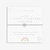 A Littles & Co Kids' Sisters Together Forever Silver Bracelet displayed on card—delicate silver design symbolizing sisterly love, perfect keepsake from Be Charmed.