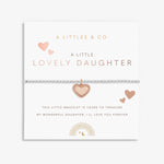 A Littles & Co Lovely Daughter Kids' Bracelet in silver and rose gold displayed on card—delicate design, perfect gift for daughters from Be Charmed.
