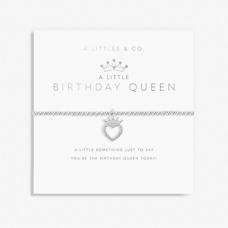 A Littles & Co Silver Birthday Queen Bracelet with a delicate charm design—perfect for celebrating her special day in style, from Be Charmed.