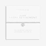 Delicate A Littles & Co Silver Happy Retirement Bracelet featuring a heart-shaped charm and sentiment card, a thoughtful gift, available at Be Charmed