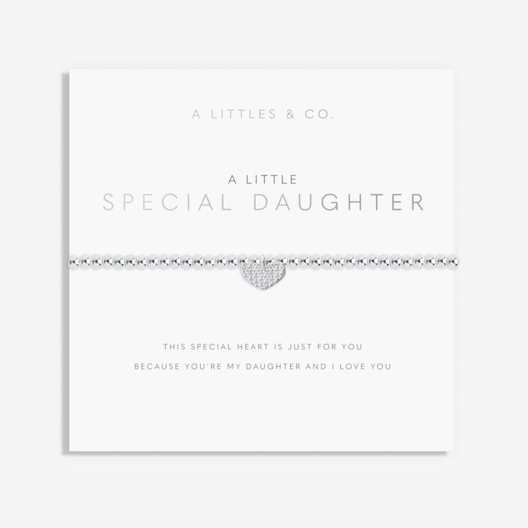 A Littles & Co Special Daughter Bracelet with a delicate silver finish and sweet sentiment—thoughtful gift for daughters, from Be Charmed.