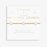  A Littles & Co Faith Hope Courage Silver and Gold Bracelet featuring a dainty two-tone charm on a stretch bead band, displayed on a heartfelt message card, a thoughtful gift of encouragement and resilience, available at Be Charmed