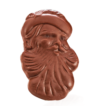 Abdallah 1 oz Milk Chocolate Santa Face. Festive Santa-shaped creamy milk chocolate. Perfect holiday stocking stuffer. Available at Be Charmed.