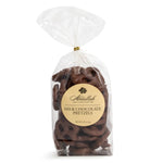 Clear bag of Abdallah milk chocolate pretzels with a gold label on a white background. Available at Be Charmed