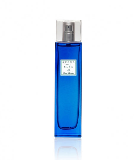 Acqua Dell'Elba Notte D’Estate Room Spray 3.4oz with warm citrus, wood, and musk notes, creates a relaxing Mediterranean ambiance, available at Be Charmed