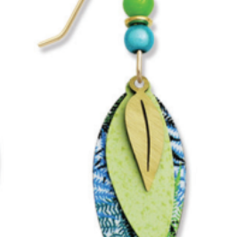 Adajio 3-piece lightweight dangle earrings featuring layered blue-green fern leaves with delicate gold-plated leaf overlay, perfect for nature-inspired elegance, Available at Be Charmed