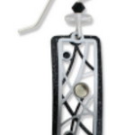 Bold and artistic—Adajio Black and White Open Rectangle Earrings with lines, dots, and cabochons. Lightweight artisan jewelry. Shop at Be Charmed.