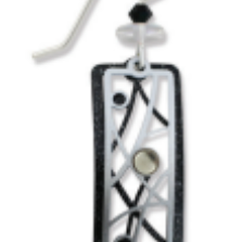 Bold and artistic—Adajio Black and White Open Rectangle Earrings with lines, dots, and cabochons. Lightweight artisan jewelry. Shop at Be Charmed.