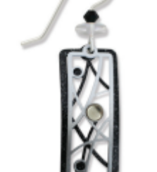 Bold and artistic—Adajio Black and White Open Rectangle Earrings with lines, dots, and cabochons. Lightweight artisan jewelry. Shop at Be Charmed.