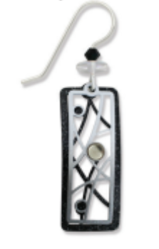 Bold and artistic—Adajio Black and White Open Rectangle Earrings with lines, dots, and cabochons. Lightweight artisan jewelry. Shop at Be Charmed.