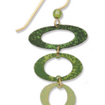 Adajio Earrings – 3 Green Open Ovals. Lightweight, nature-inspired dangle earrings with layered green ovals. Handmade in the USA. Available at Be Charmed.