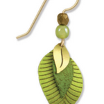 Adajio 3 Part Green & Brass Leaf Earrings. Handmade, lightweight artisan earrings with natural design. Available at Be Charmed.