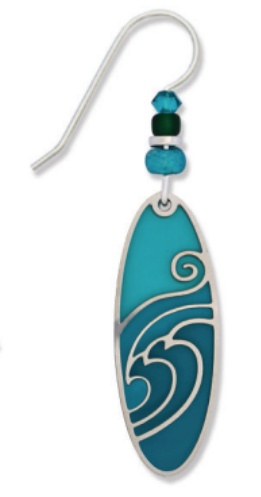 Adajio long oval green earrings with shimmering iridescent waves overlay, lightweight and elegant, Available at Be Charmed