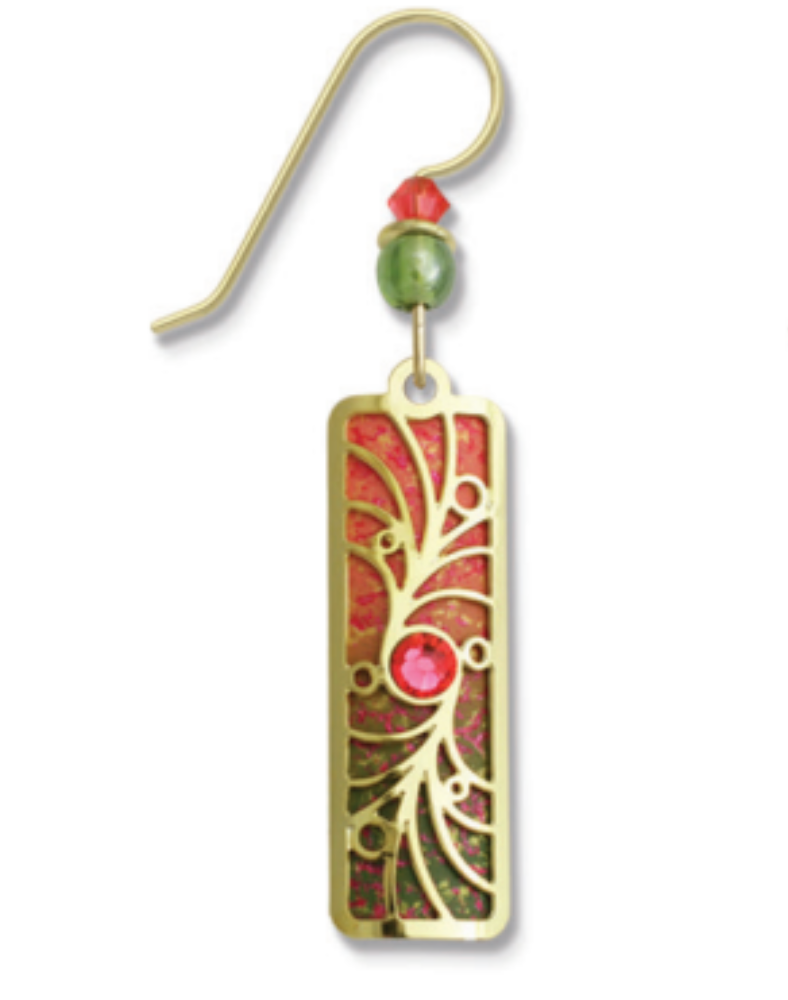 Adajio Earrings in Melon & Olive with gold-plated overlay and melon cabochon. Lightweight and handmade in the USA. Available at Be Charmed.