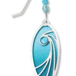 Adajio pointed aqua teardrop earrings with iridescent overlay and cabochon detail, lightweight and elegant, Available at Be Charmed
