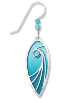 Adajio pointed aqua teardrop earrings with iridescent overlay and cabochon detail, lightweight and elegant, Available at Be Charmed