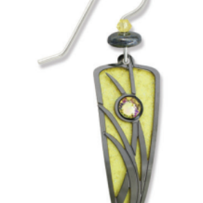 Adajio Earrings – Sparkling Lemon Chiffon Trowel with gold reeds overlay and cabochon. Lightweight, artisan-crafted earrings. Available at Be Charmed.