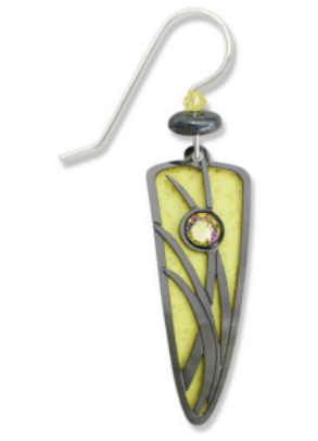 Adajio Earrings – Sparkling Lemon Chiffon Trowel with gold reeds overlay and cabochon. Lightweight, artisan-crafted earrings. Available at Be Charmed.
