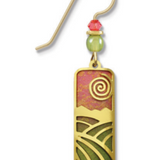 Adajio Sunset Coral & Olive Column Earrings with gold-plated fields overlay. Lightweight and handmade artisan earrings. Available at Be Charmed.