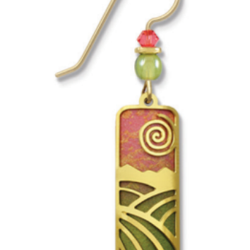 Adajio Sunset Coral & Olive Column Earrings with gold-plated fields overlay. Lightweight and handmade artisan earrings. Available at Be Charmed.